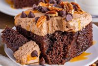 Caramel Pecan Turtle Poke Cake