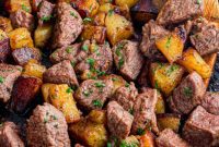 Pan-Seared Garlic Butter Steak Bites with Crispy Potatoes