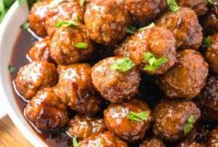 Grape Jelly Glazed Slow Cooker Meatballs