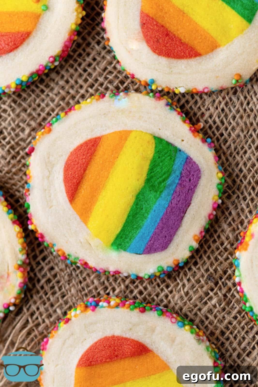 Overhead of Easter Surprise Cookies on burlap.