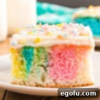 Square close up image of Swirled Easter Cake showing frosting and colors in cake.