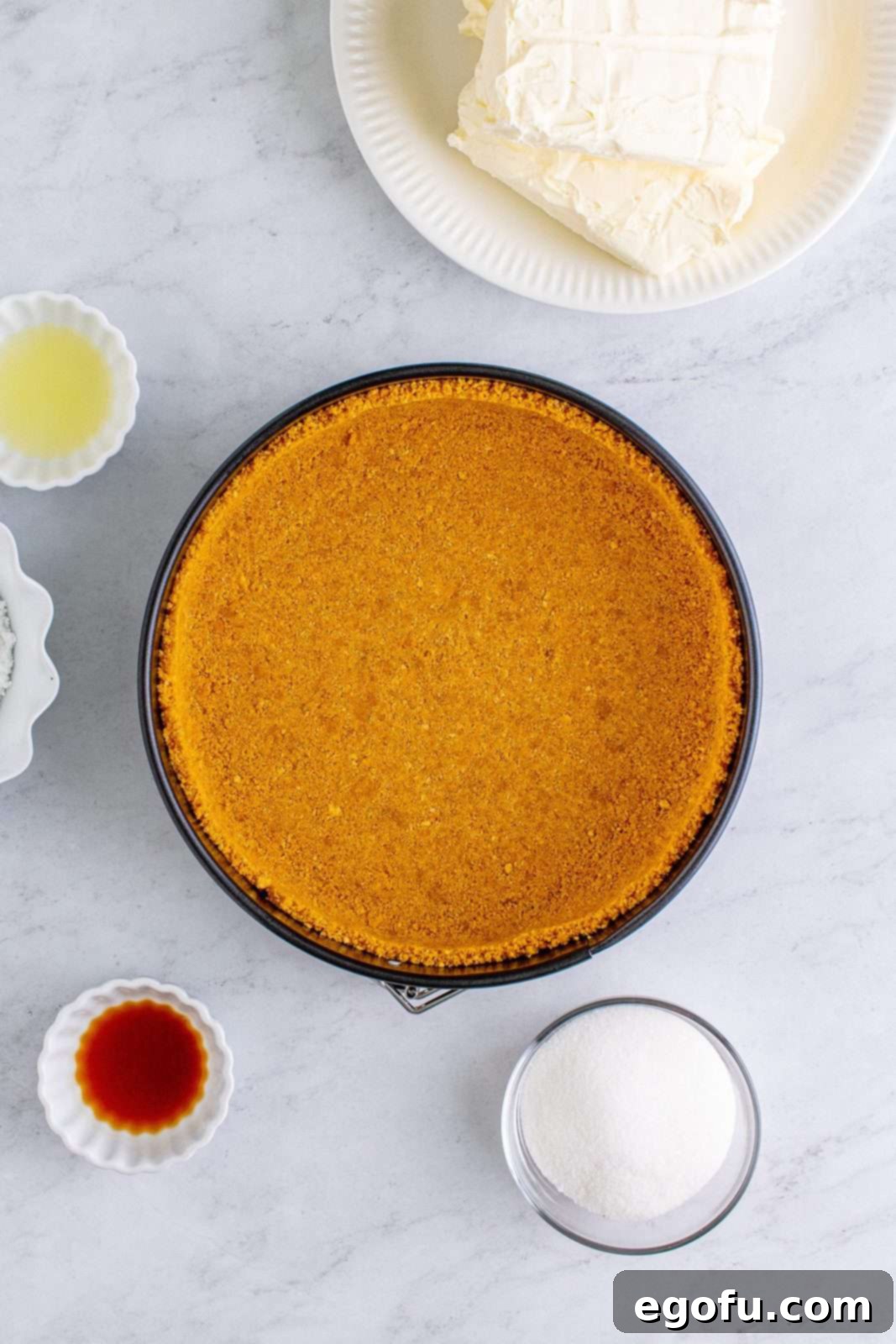 Crust pressed into bottom of springform pan.