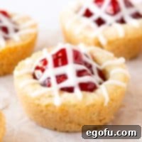 Strawberry Cookie Delights 12 Square image close up of glazed Strawberry Cookie Cups.