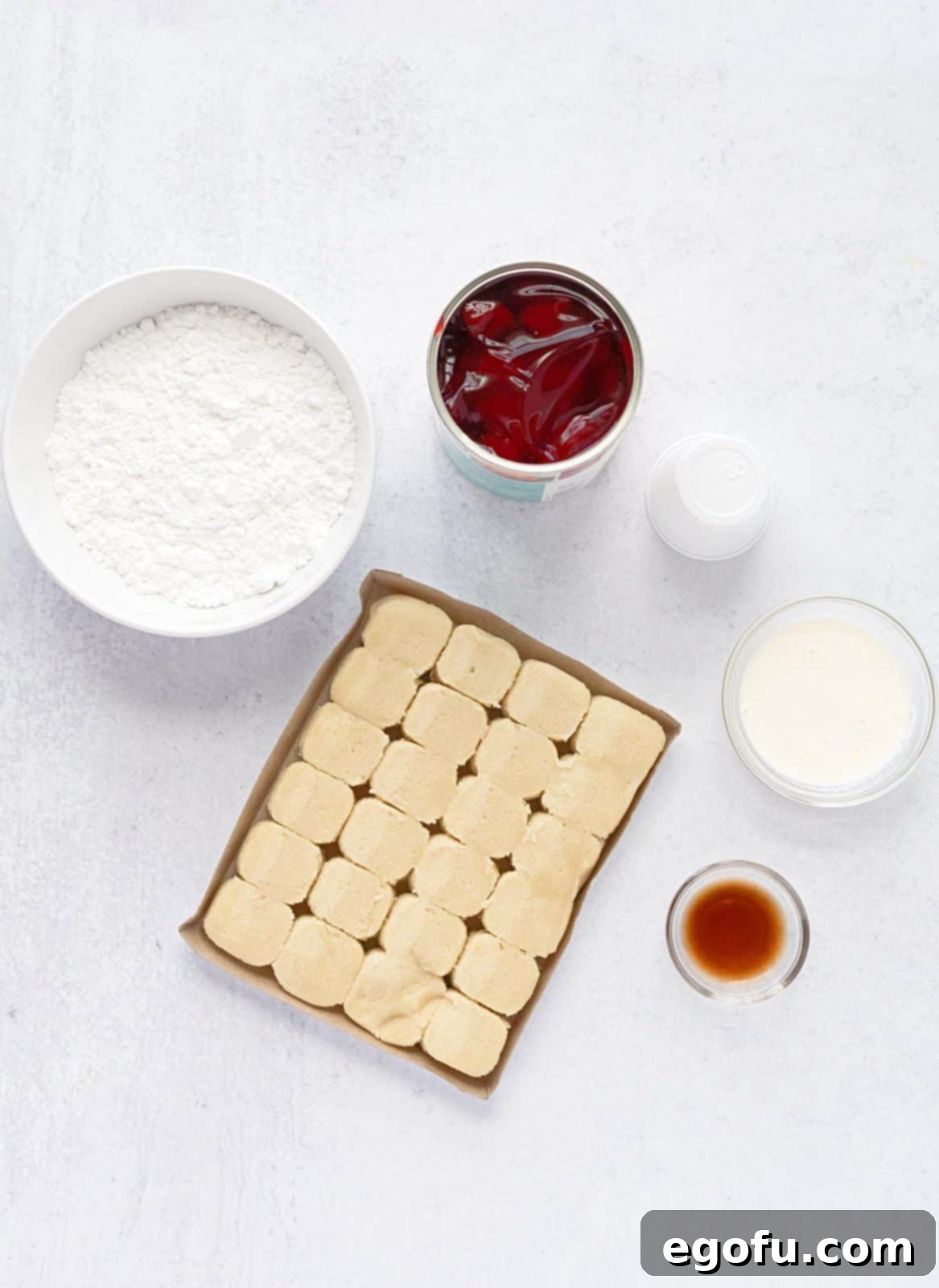 Strawberry Cookie Delights 4 Ingredients needed: sugar cookie dough, strawberry pie filling, powdered sugar, heavy cream and vanilla extract.