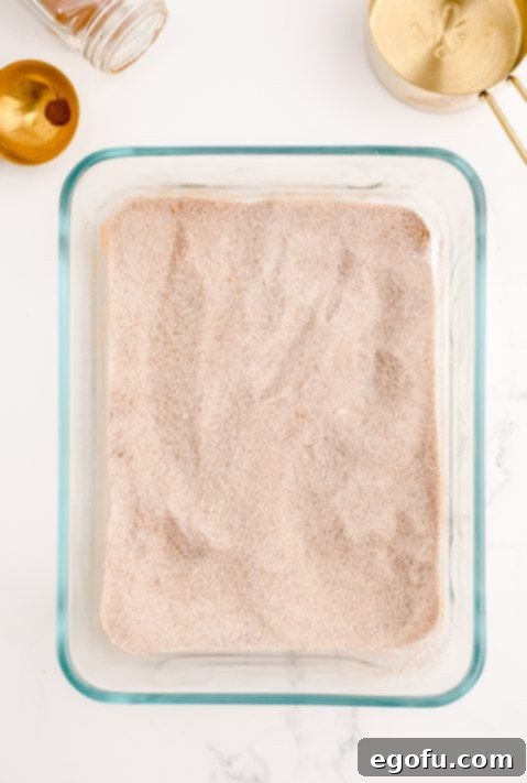 Sugar and cinnamon mixed together in container.