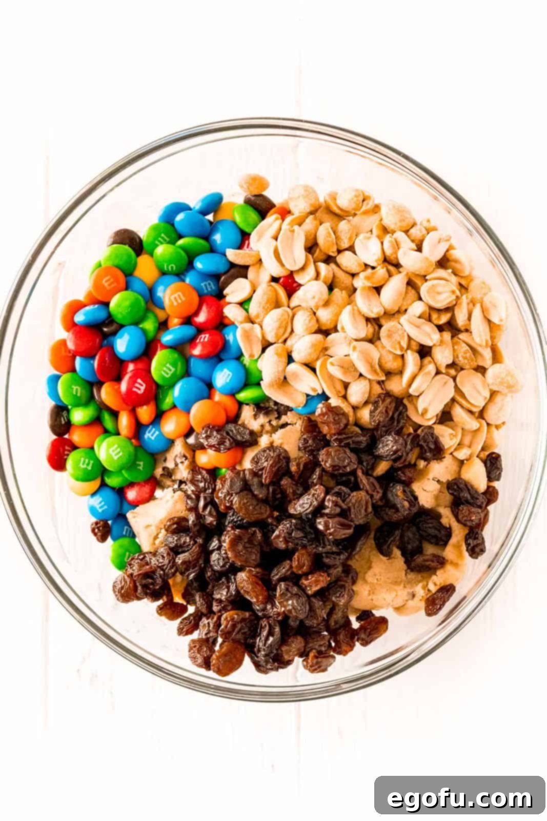 All ingredients for cookies added to bowl.