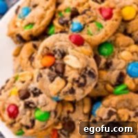Close up of stacked Trail Mix Cookies showing ingredients.