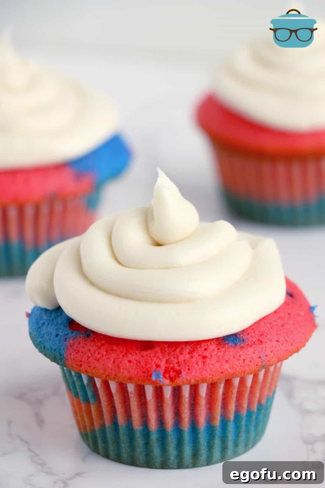 Frosting put on the Red, White and Blue Cupcakes.
