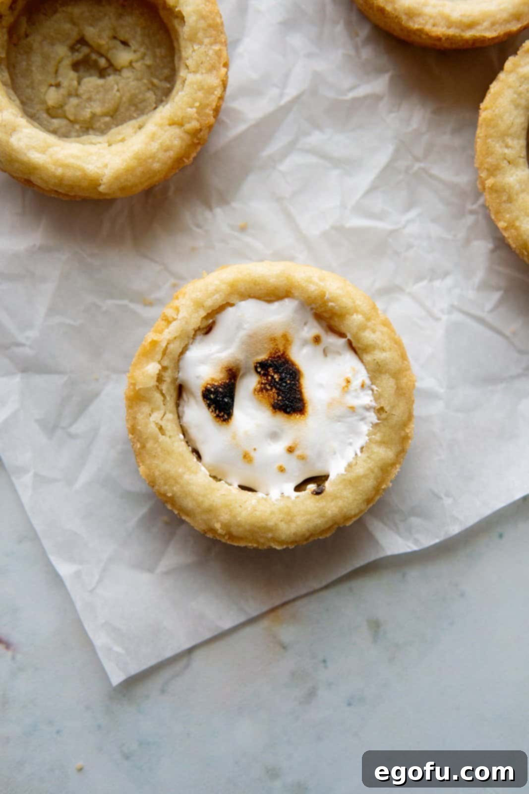 Cookie cups toasted with kitchen torch.
