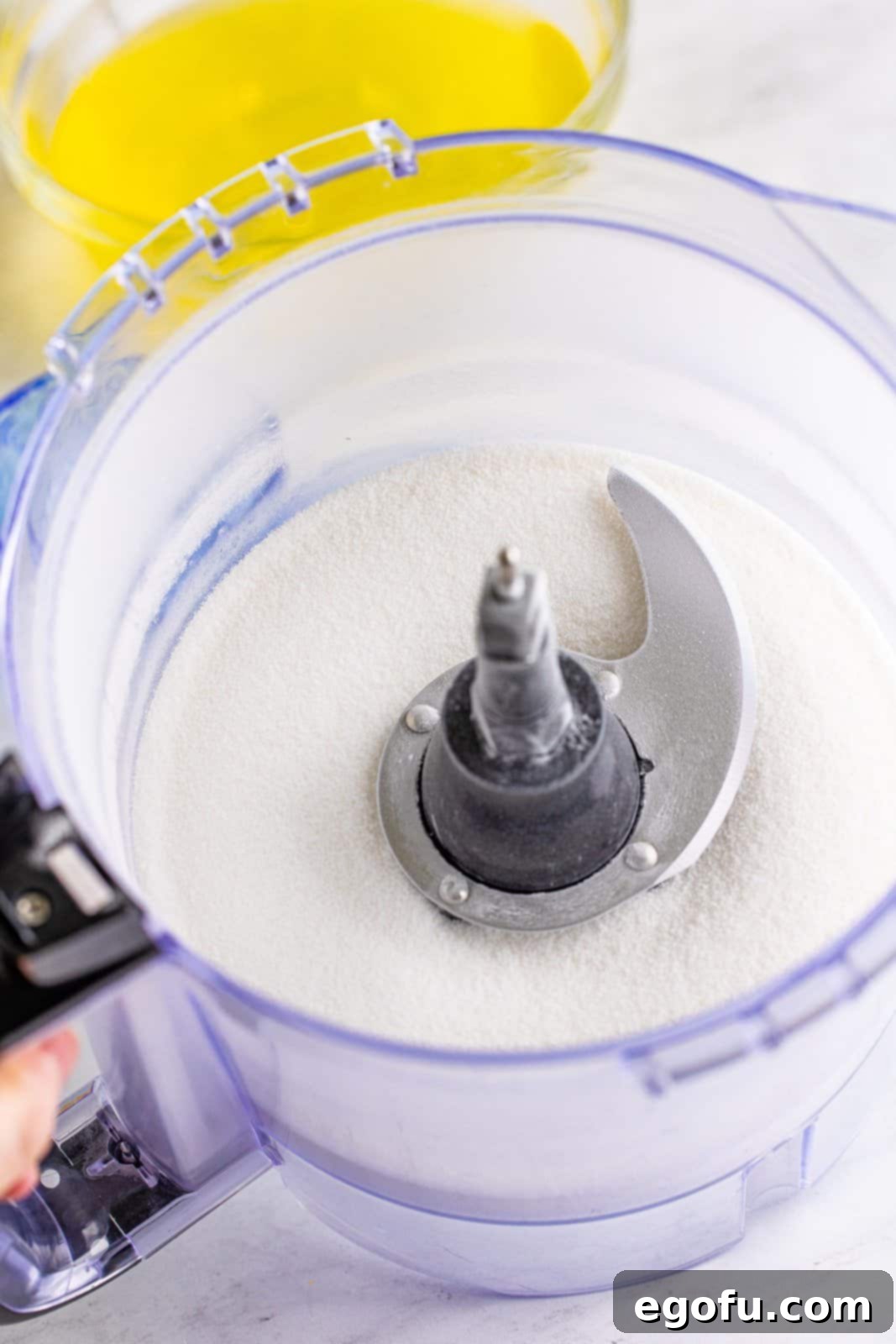 Sugar blended finely in a food processor.