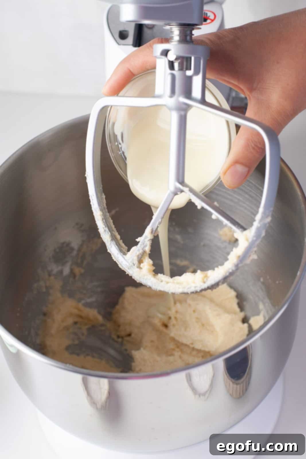 White chocolate added to stand mixer.