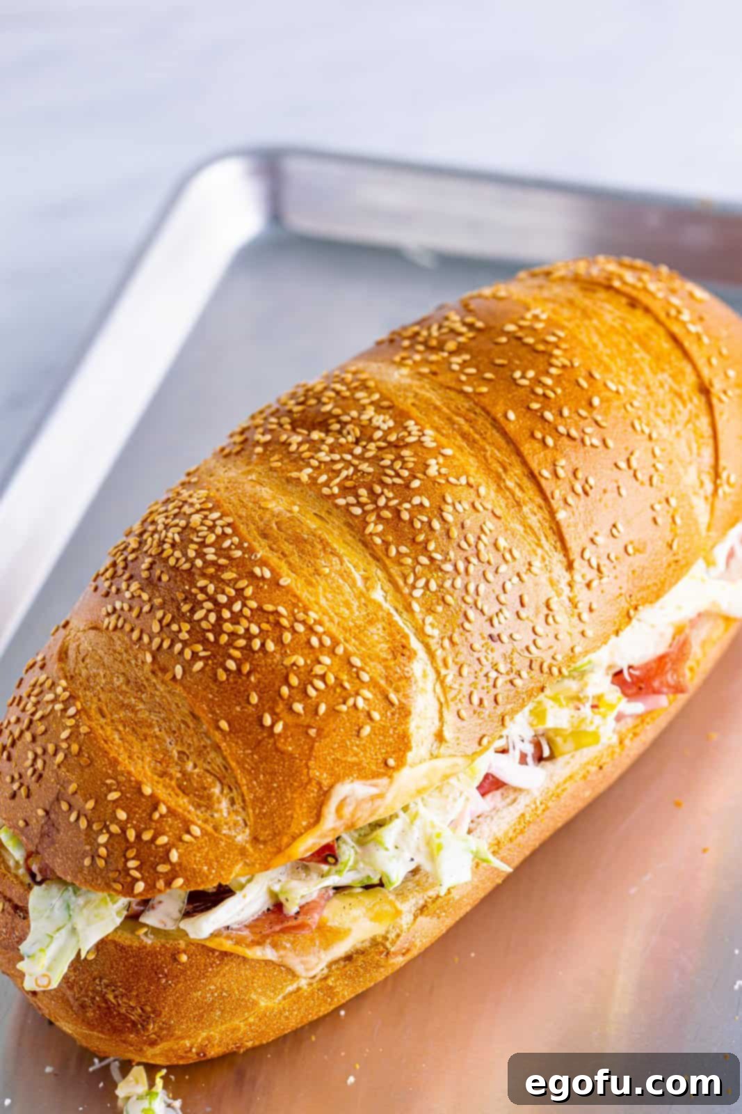 each half of the sub placed on top of each other.