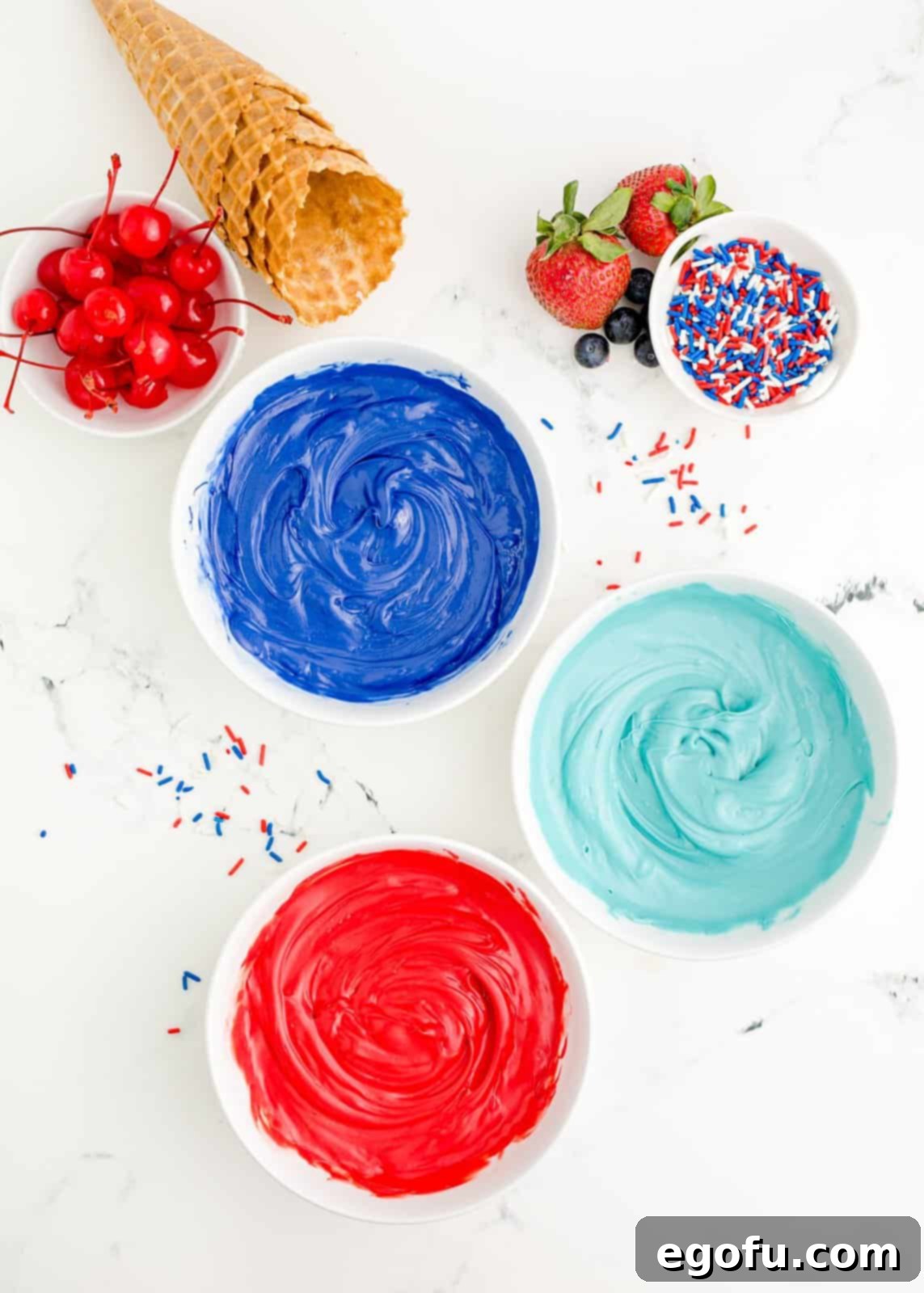 Melted candy melts in bowls.