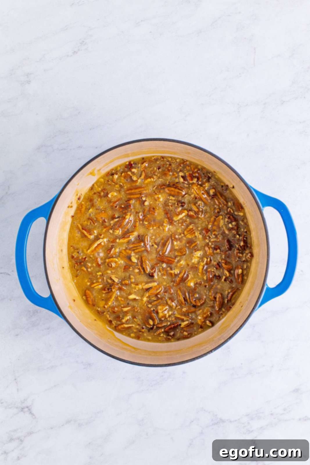 Decadent Southern Pecan Pralines 8 Praline mixture removed from heat that has been cooled slightly.