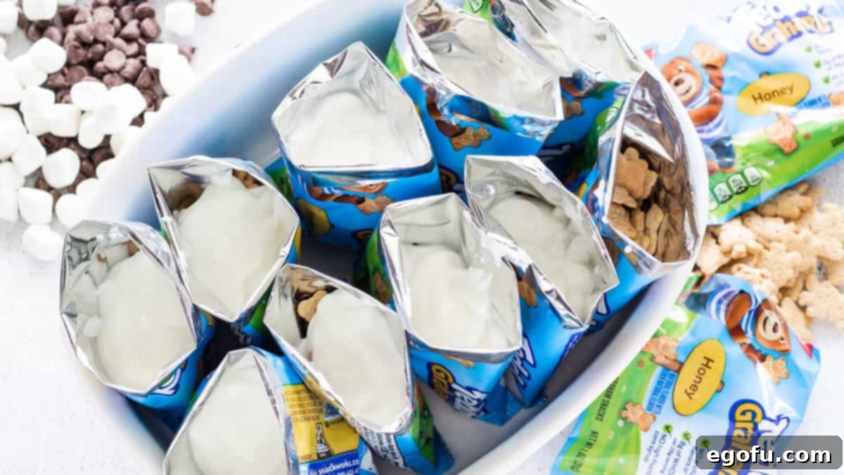 On the Go Smores 4 Pudding added to top of Teddy Grahams in bag.