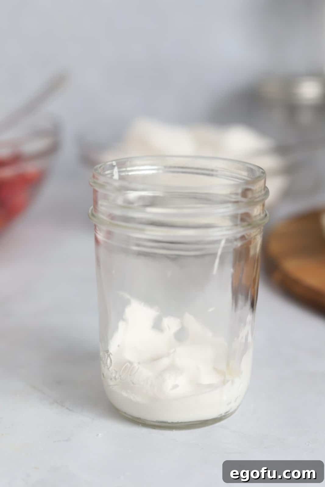 Strawberry Shortcake Jar Delights 8 Whipped cream added to bottom of mason jar.
