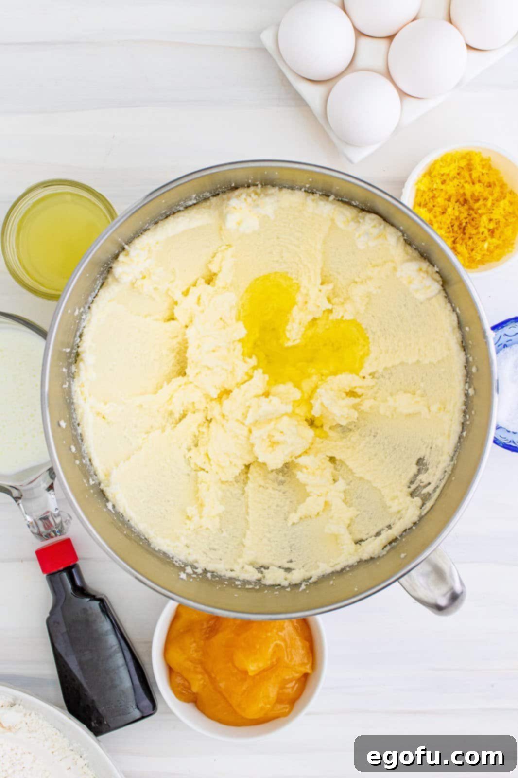 Zesty Lemon Dream Cake 7 Egg whites added to bowl of stand mixer.