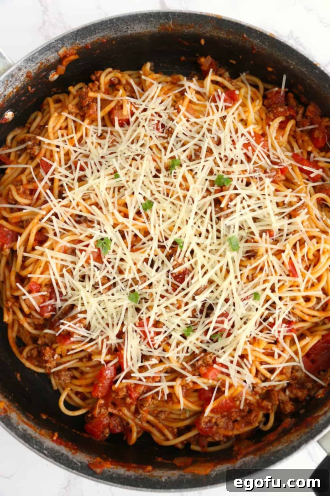 Our School's Spaghetti Day 12 Spaghetti topped with cheese.