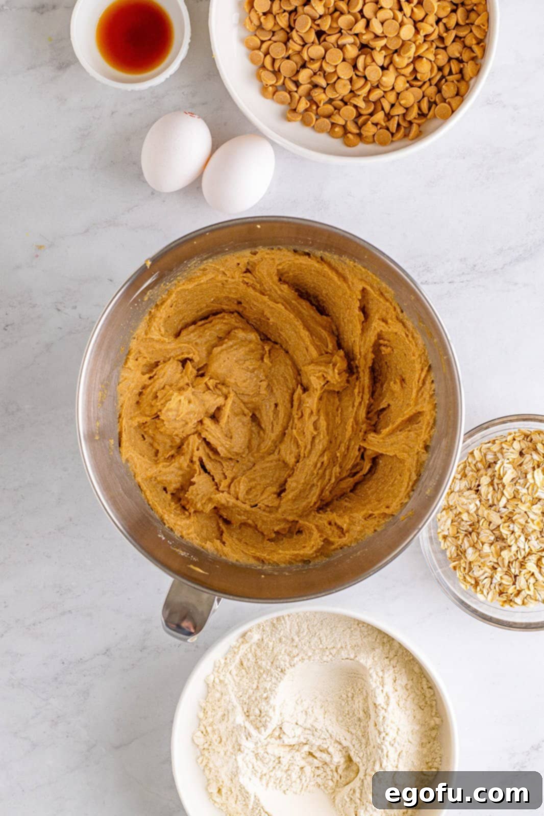 Peanut Butter Oat Cookie Bliss 8 Sugars mixed into peanut butter mixture.