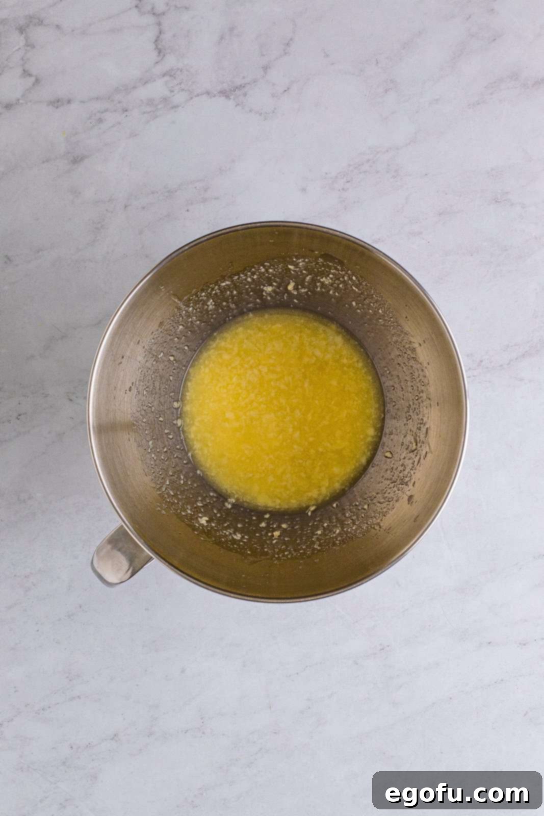 Golden Southern Caramel Delight 7 Butter and oil mixed together in bowl of stand mixer.