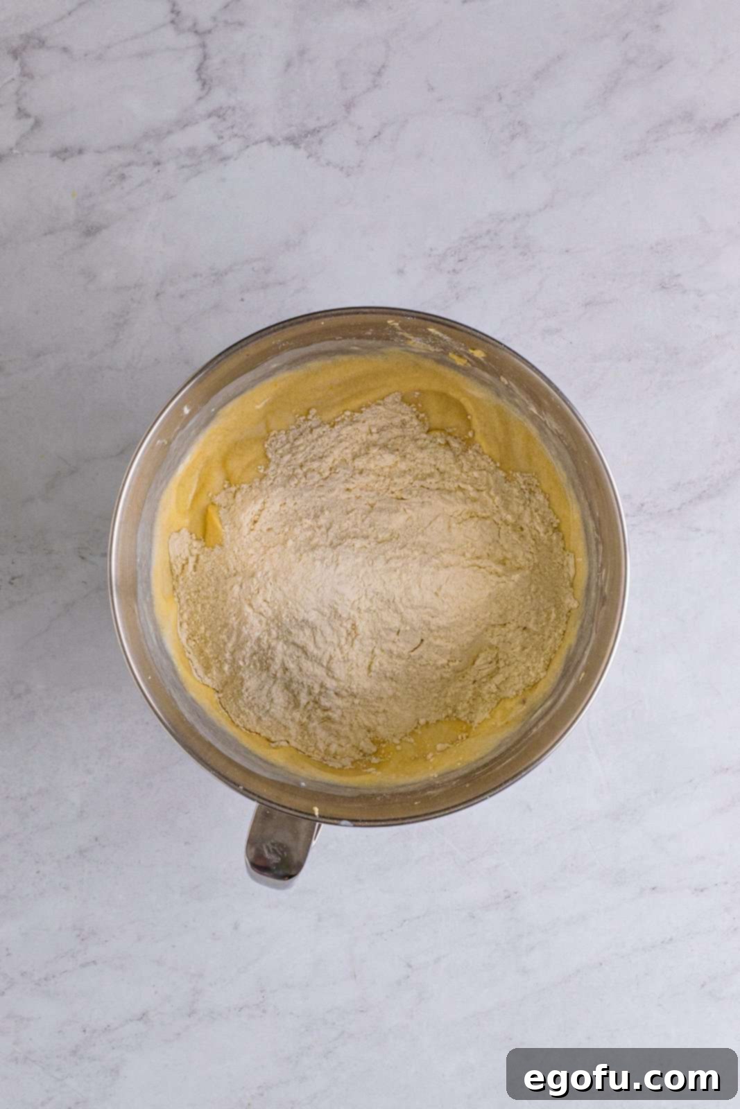 Golden Southern Caramel Delight 10 Half of the flour added to bowl of stand mixer.