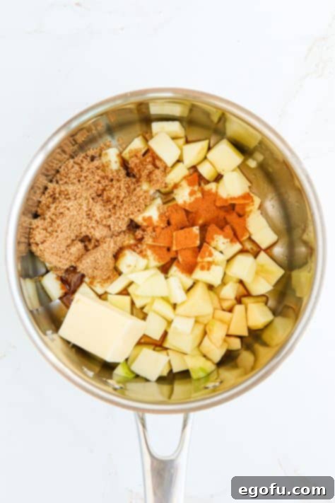 Filling ingredients added to pan.