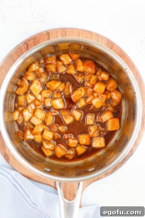 Finished pie filling cooked together in pan.