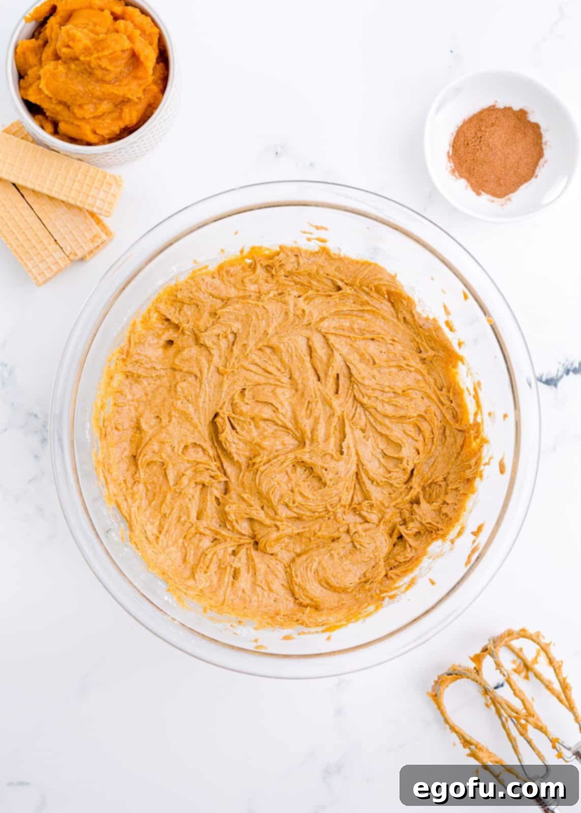 Cake batter mixed together in bowl.