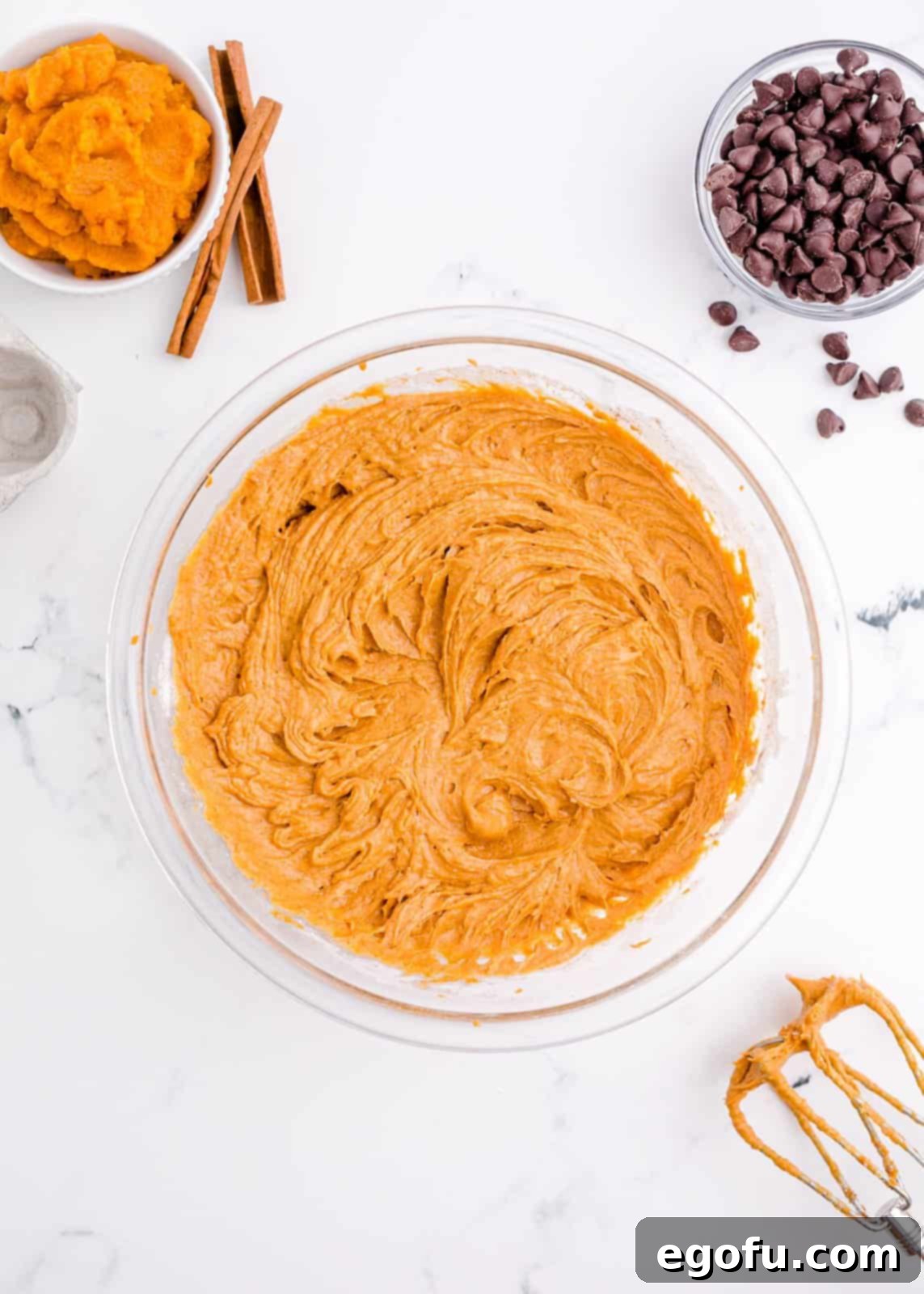 Cake batter mixed together in bowl.