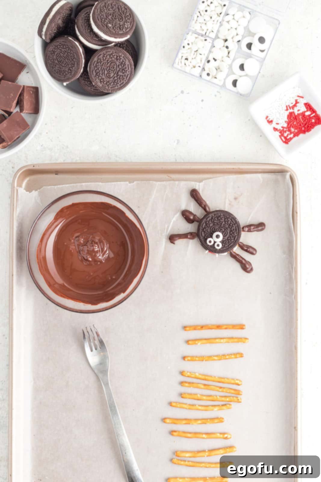 Spooktacular Oreo Spiders 5 Chocolate melted in bowl.