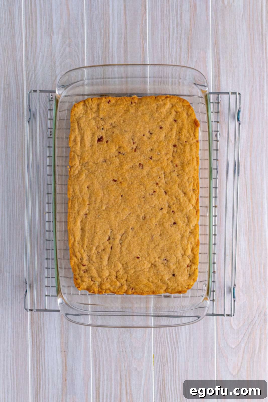 Finished crust cooling on wire rack in pan.