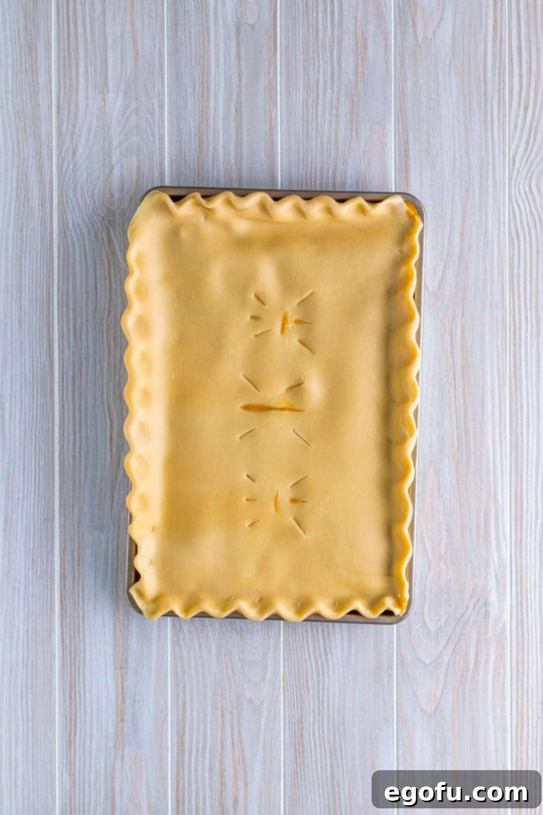 Slits cut into top of pie crust.