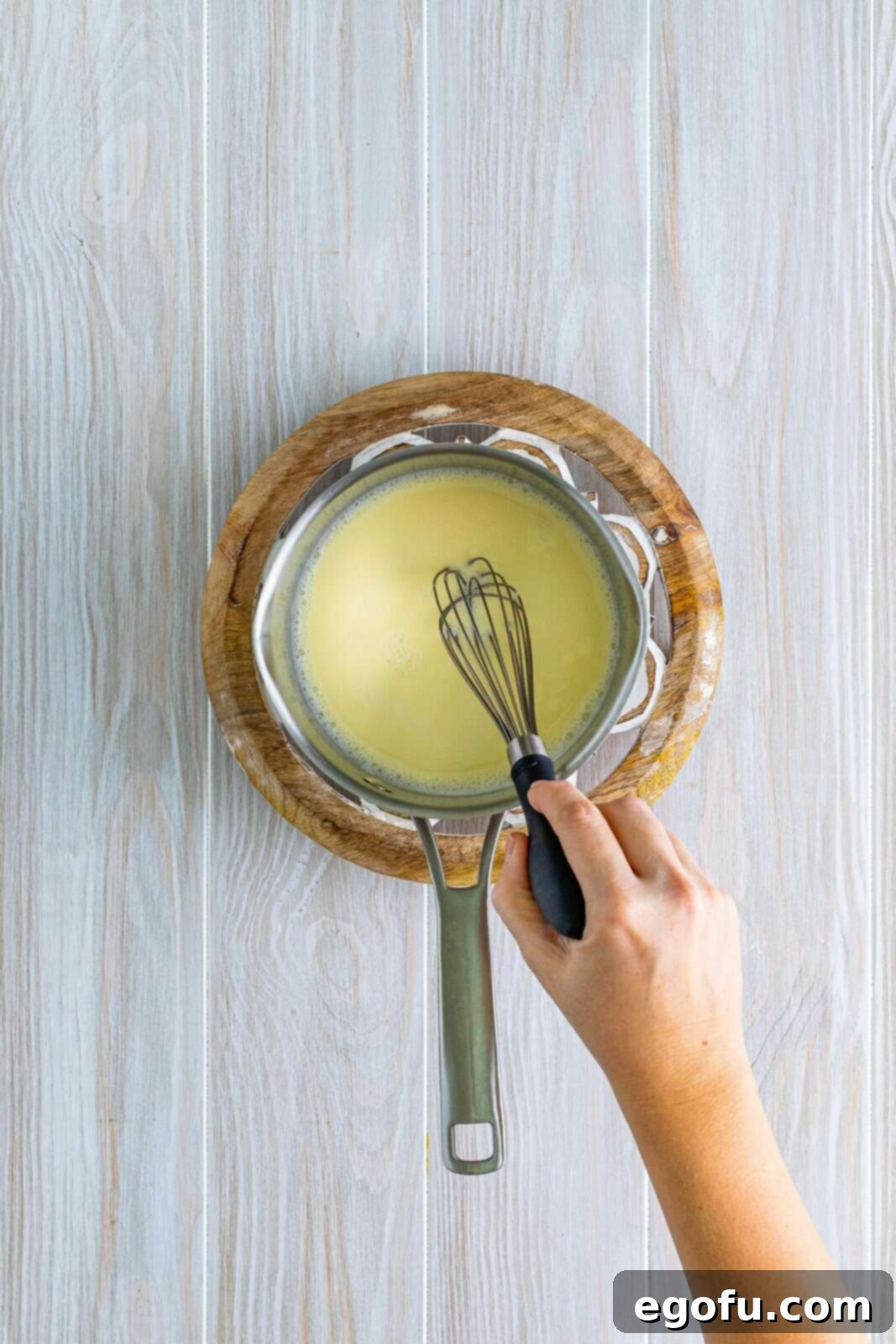 Half & half and butter melted and whisked together in saucepan.