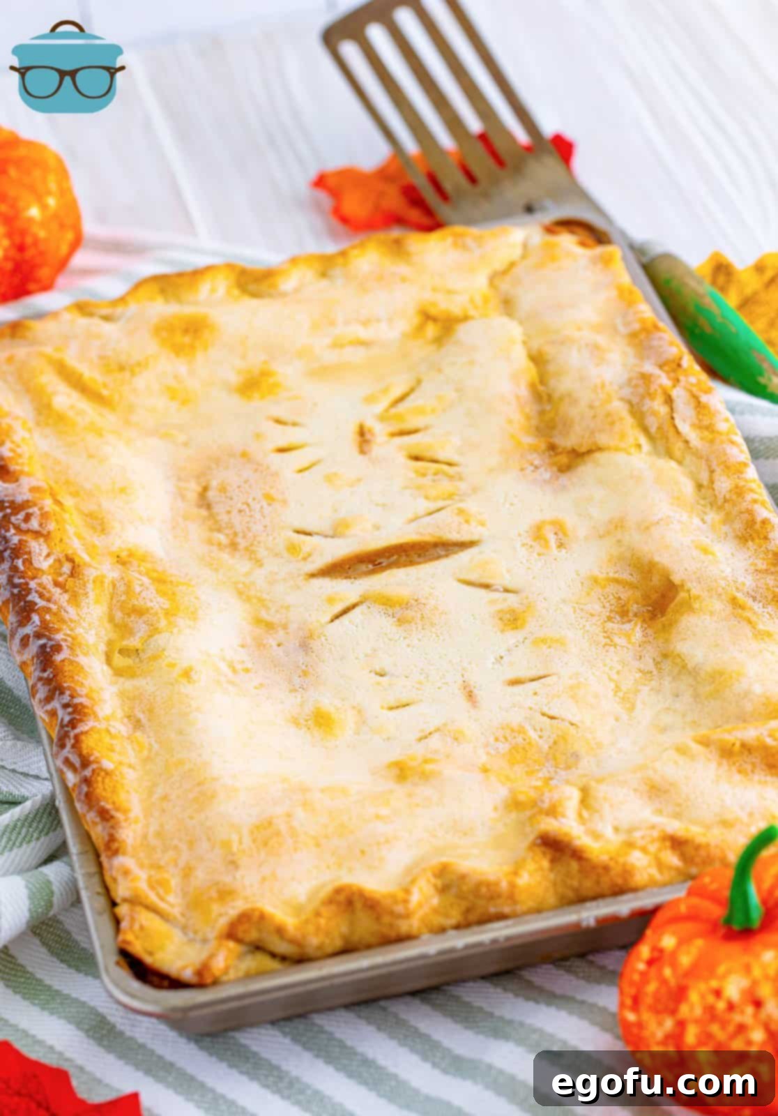 Finished Pumpkin Slab Pie in baking pan.