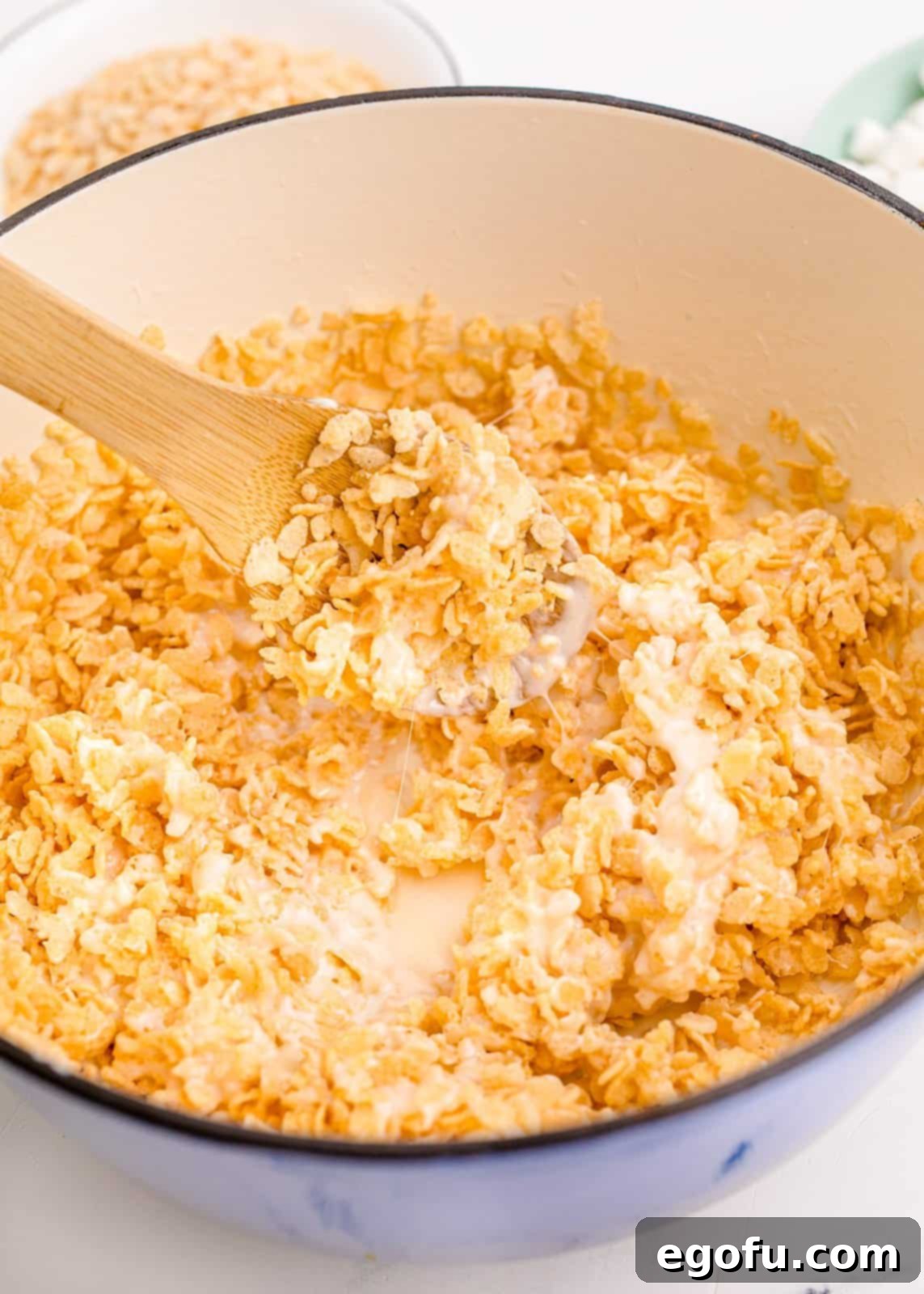 Rice Krispies stirred into the melted marshmallows.