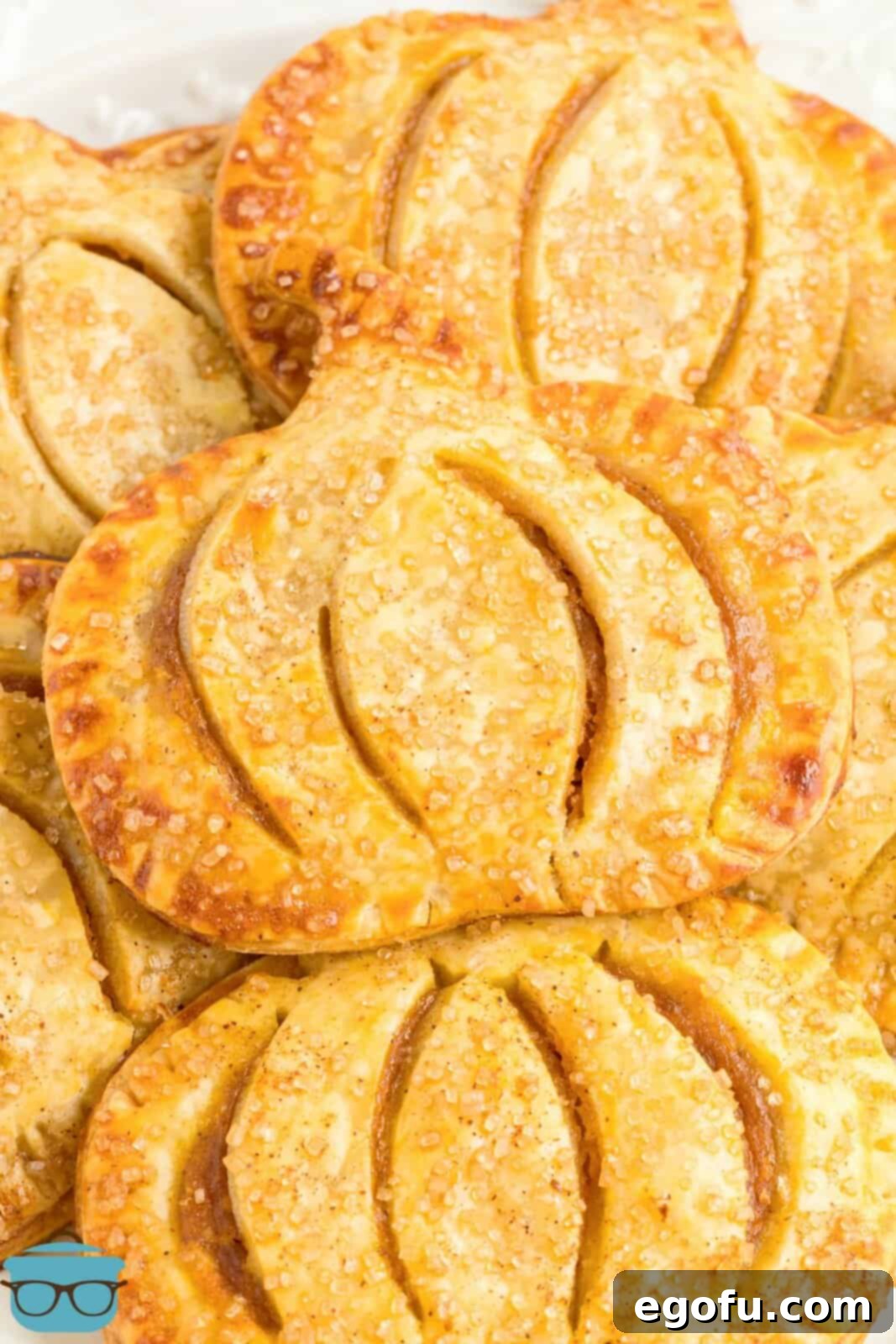 Slightly overhead of layered Pumpkin Hand Pies.