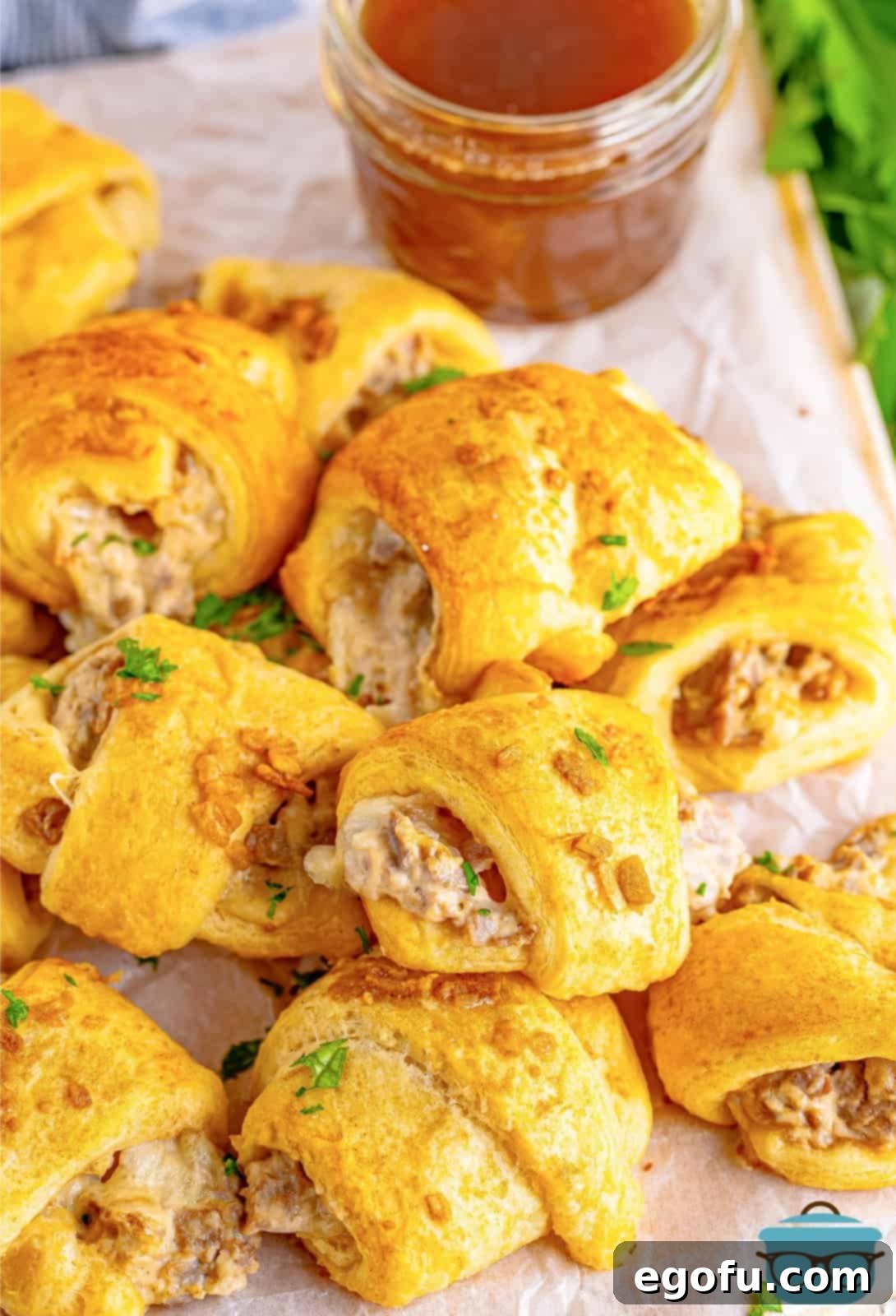 Au jus gravy in a small serving bowl.