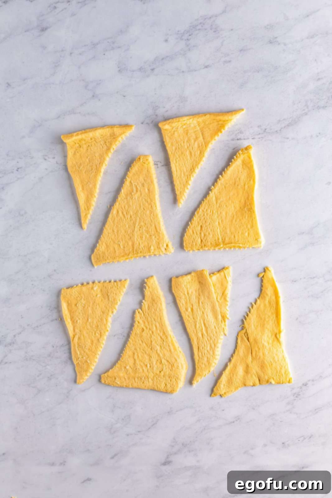 Crescent rolls unrolled into triangles.