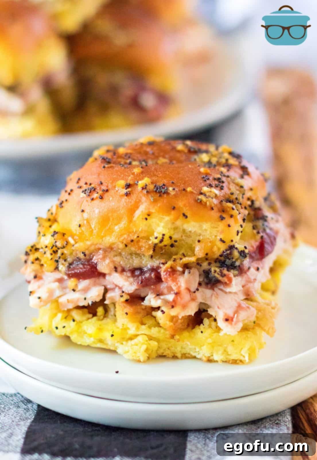 Thanksgiving Leftovers Sliders on white plate showing layers.