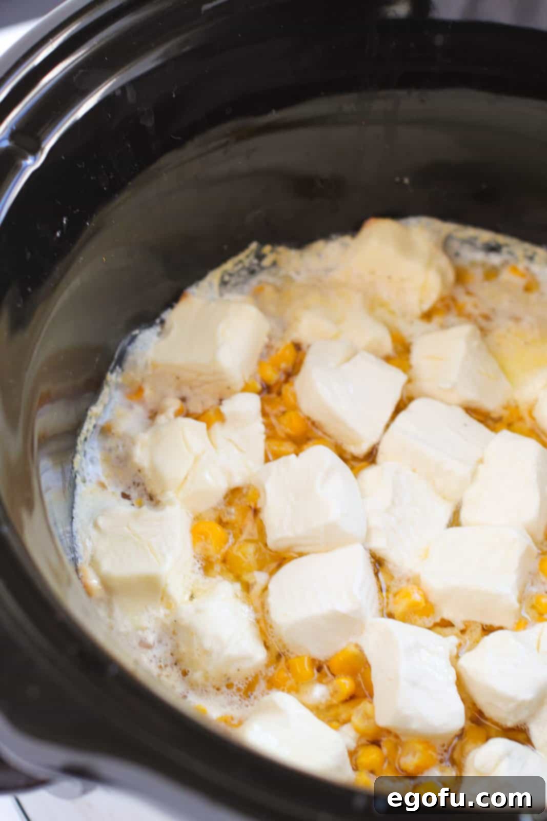 Finished Creamed Corn in crock pot.
