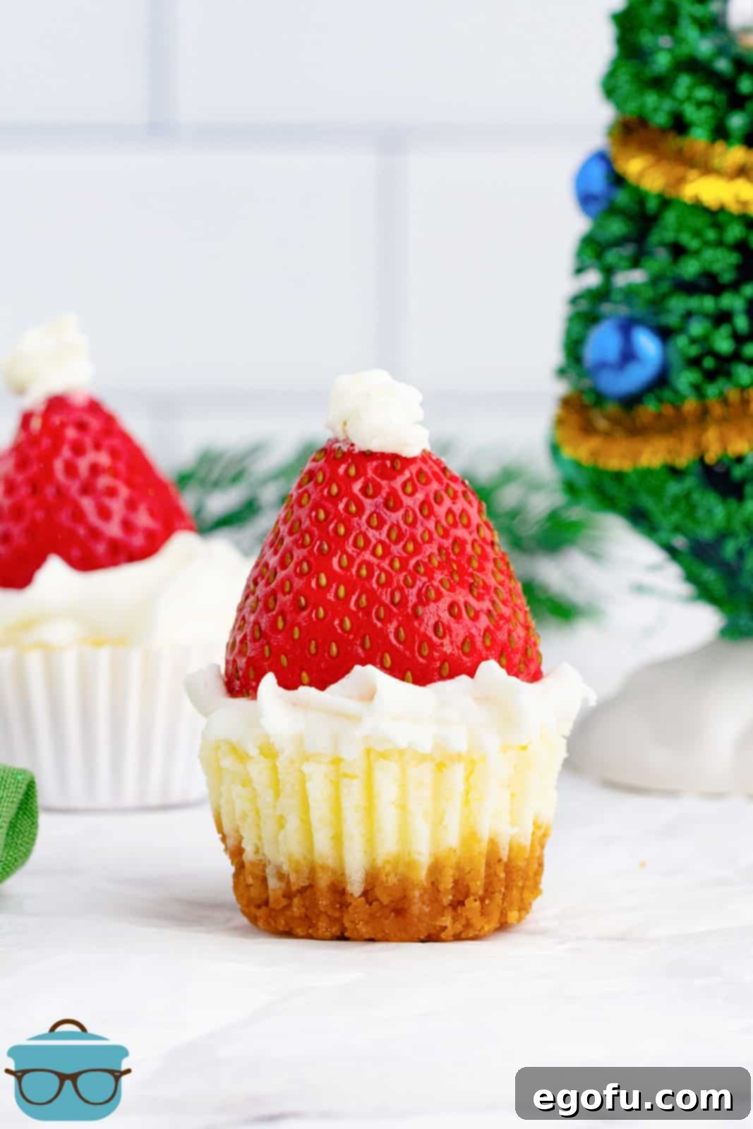 Jolly Santa Hat Cheesecakes 14 One of the Santa Hat Mini Cheesecakes with liner off.