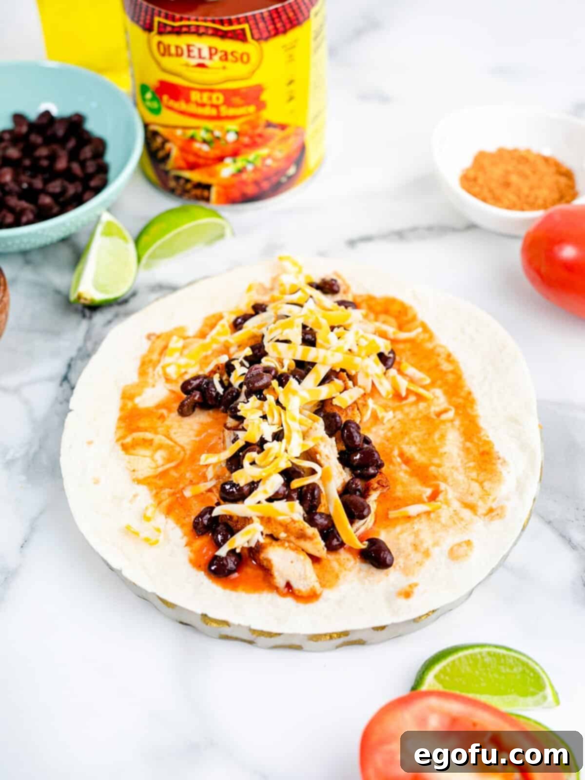 shredded Colby Jack cheese on top of black beans.