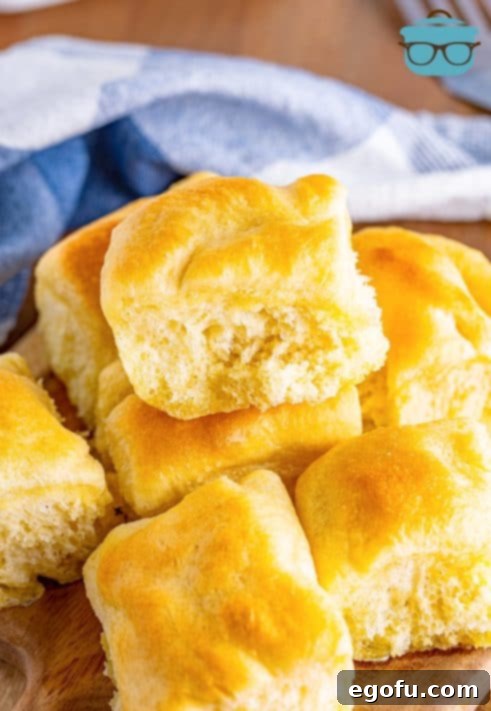 Butter Bathed Cloud Rolls 28 A pile of yeast rolls.