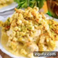 A plate of Chicken and Stuffing Casserole piled on.