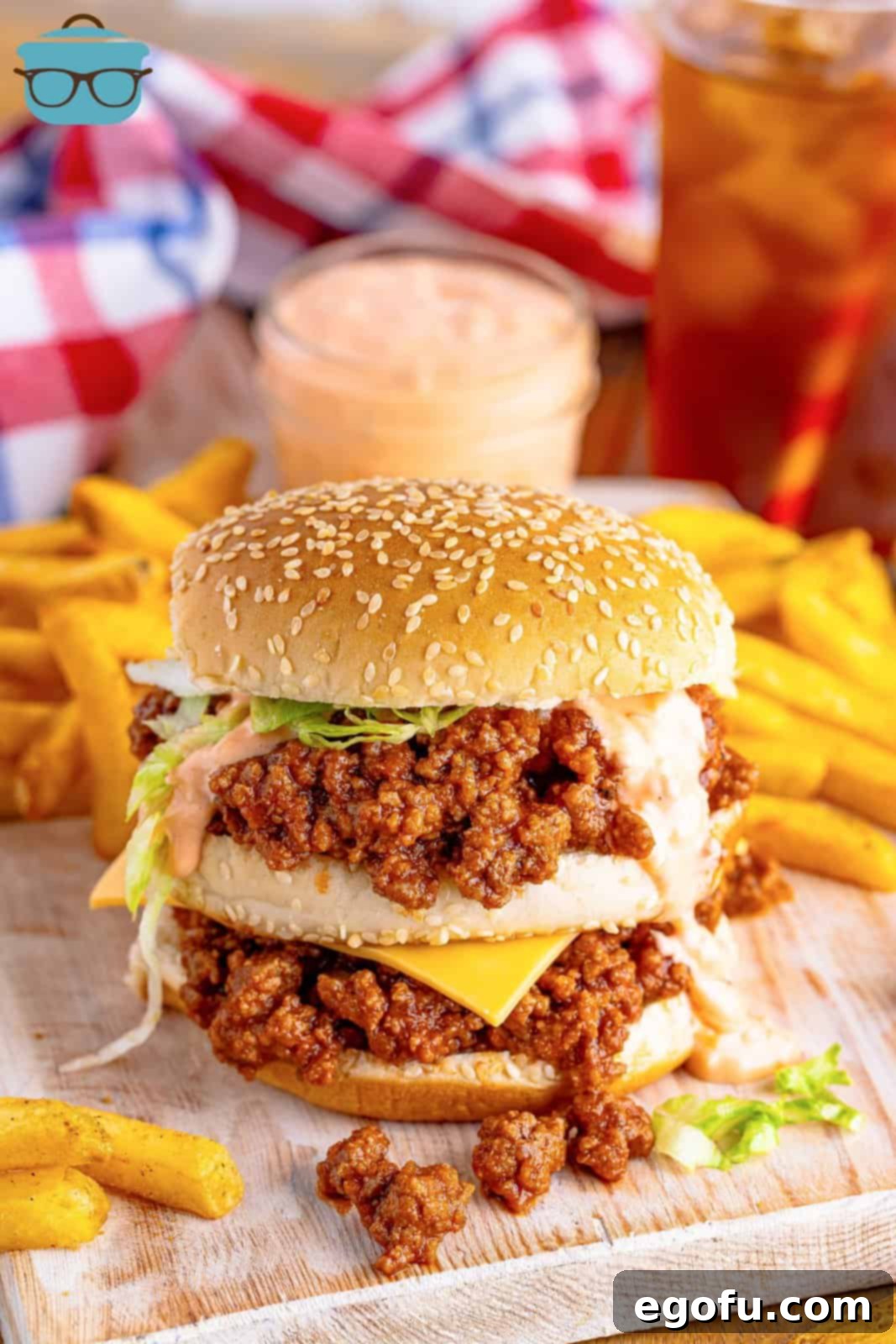 Mac Attack Sloppy Joes 2 A double Big Mac Sloppy Joe sandwich on a sesame seed bun.