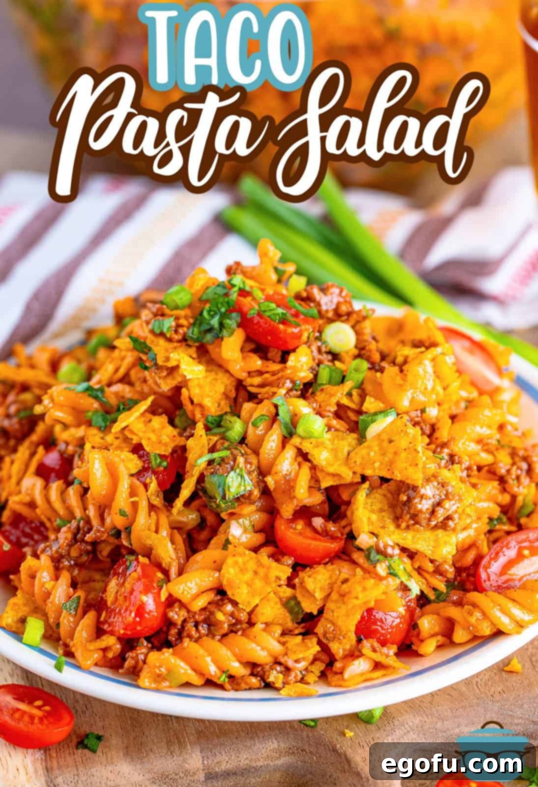 A plate of Taco Pasta Salad, rich in color and texture.