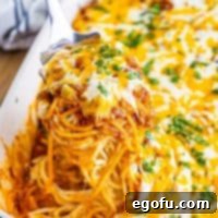 Close up looking at a serving of Mexican million dollar spaghetti.