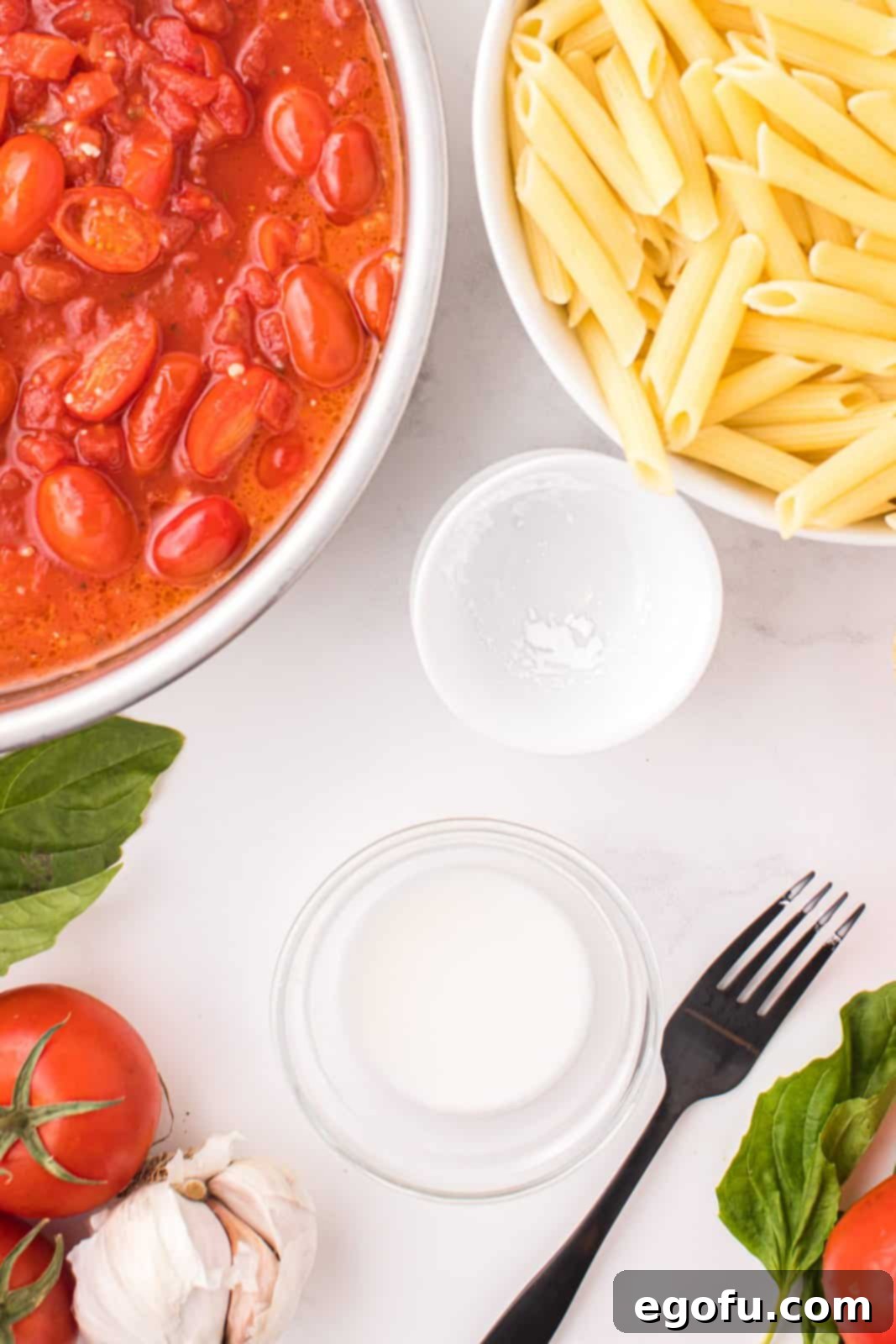 Penne with Garden Tomato Sauce 9 Cornstarch and water in bowls.