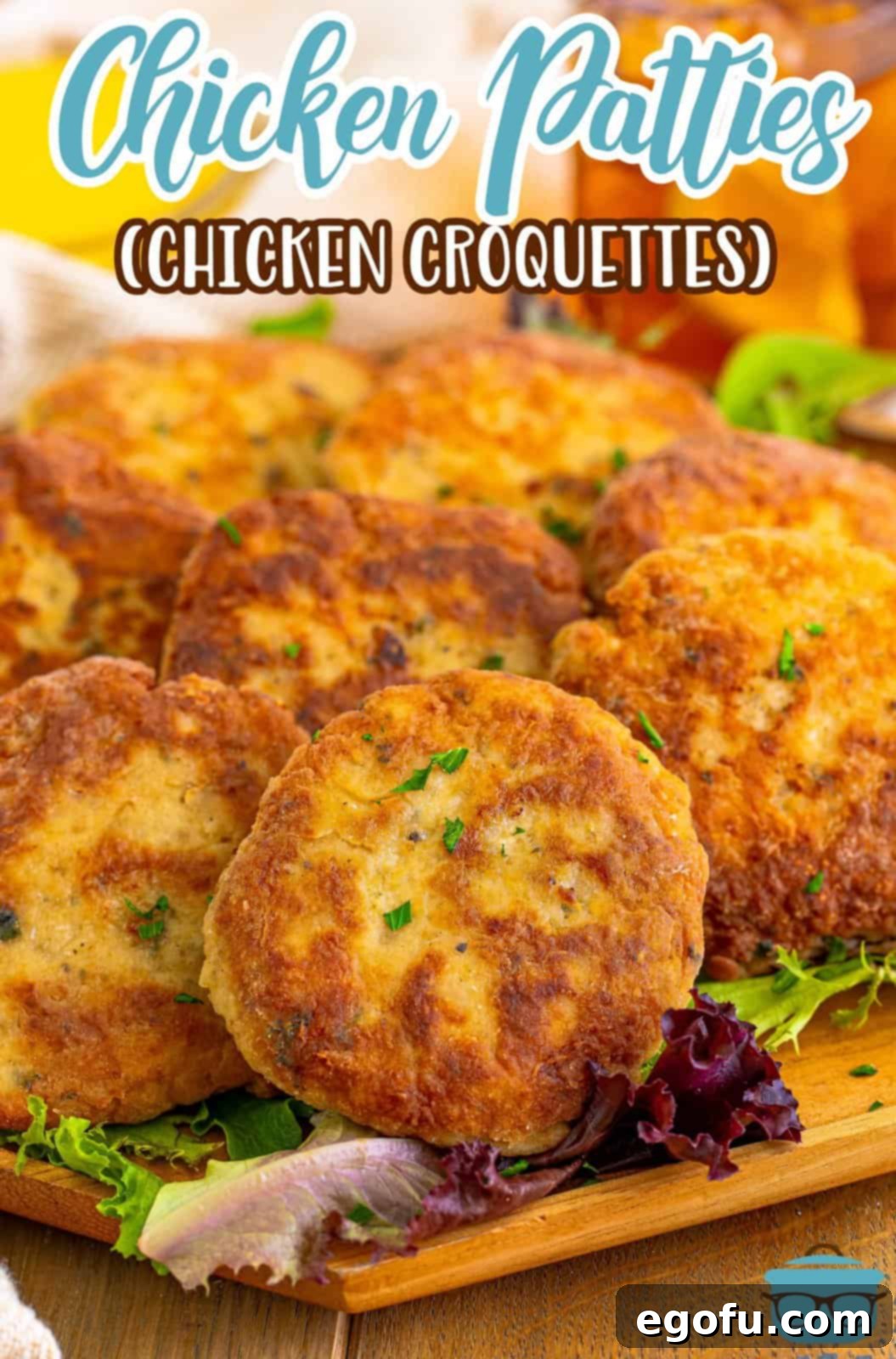 A few Chicken Patties on a serving platter. 