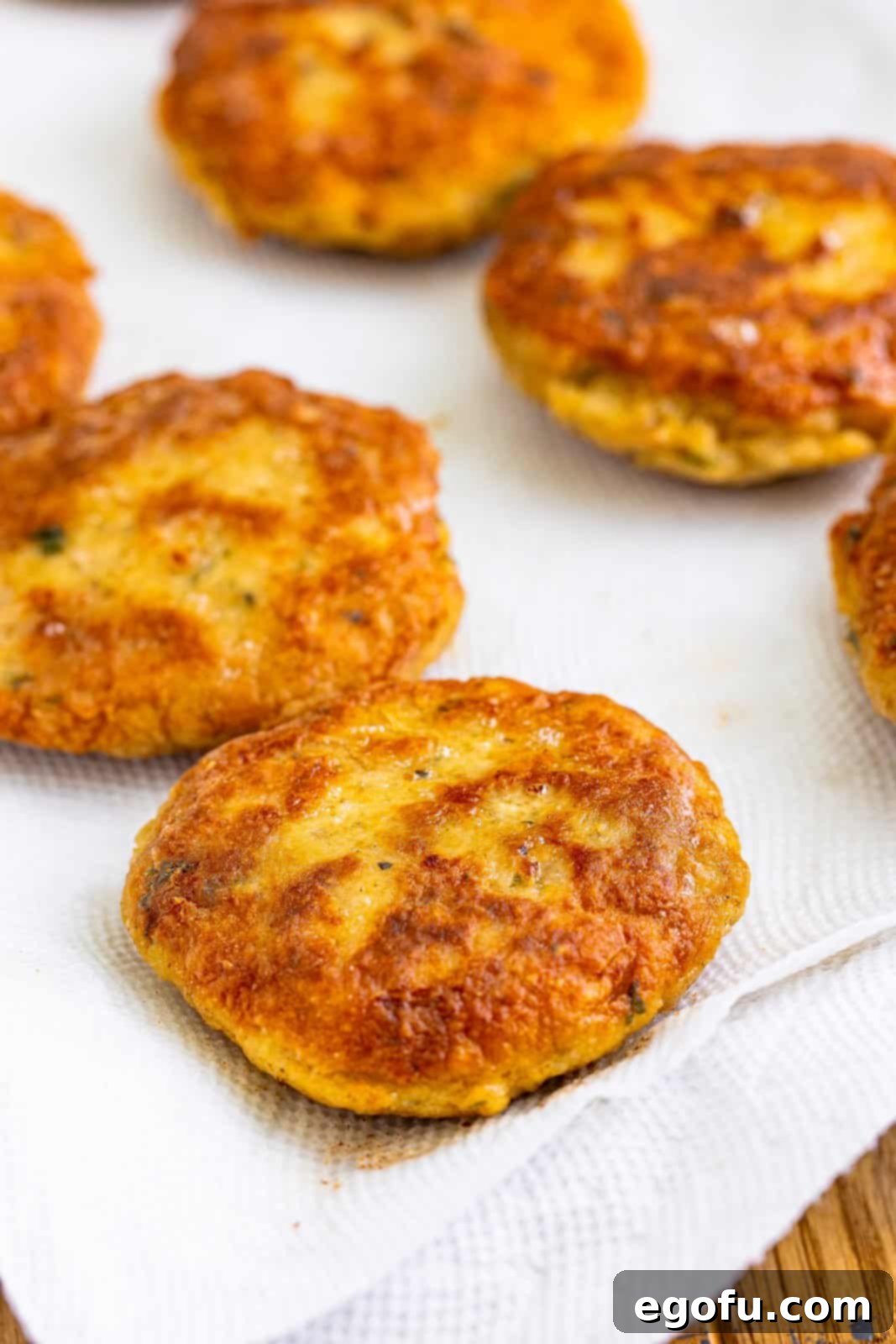 Chicken Patties on paper towels. 